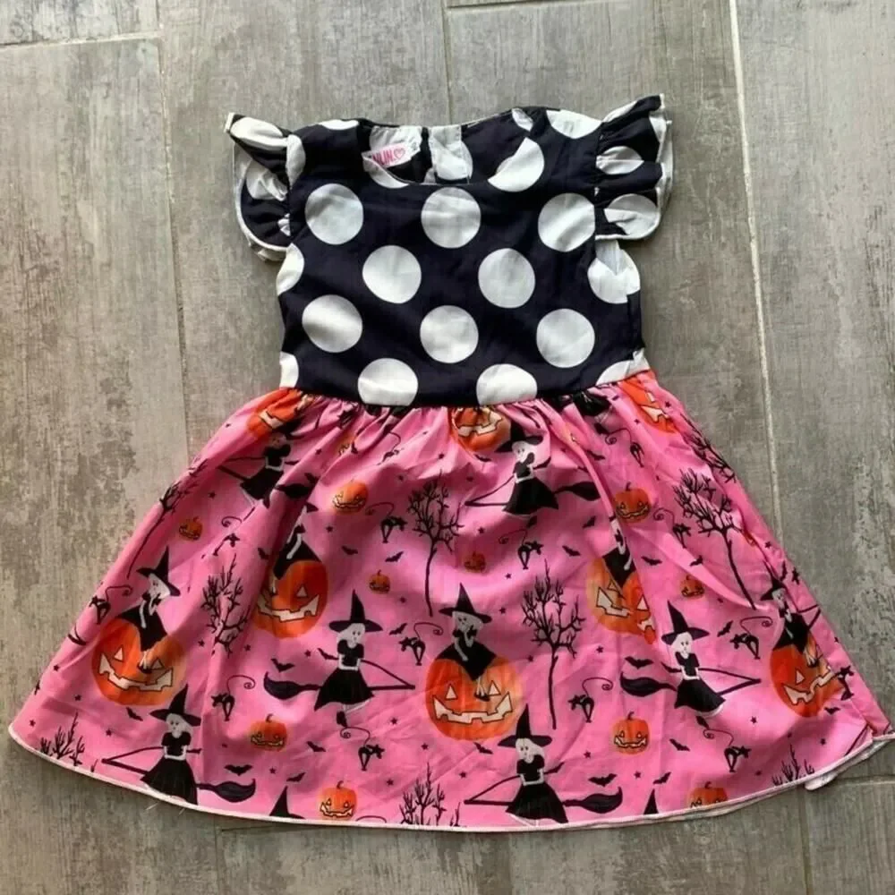 Toddler Baby Girl Princess Halloween Fall Pumpkin Witch Printed Dress Fashion 2T